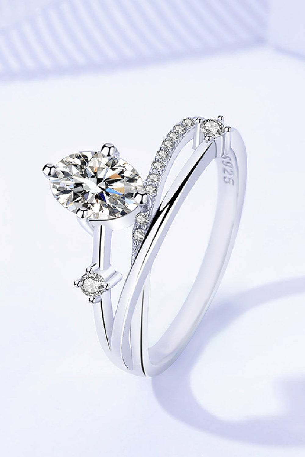 Marquis-Cut Sparkala™ Moissanite Crisscross Ring (Platinum Over Pure Sterling Silver)