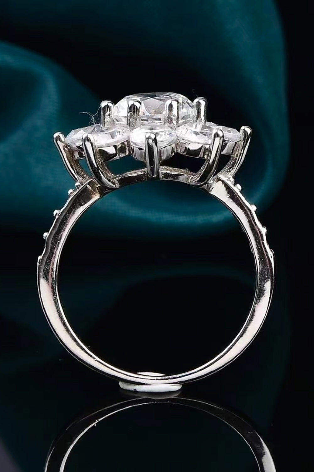1 Carat Round Brilliant Cut Moissanite Platinum Over Pure Sterling Silver Flower Ring - Sparkala