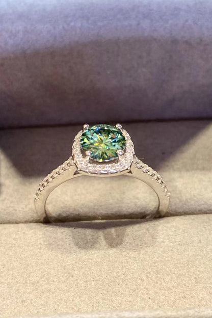 Adored 3 Carat Green Moissanite Platinum-Plated Cluster Ring