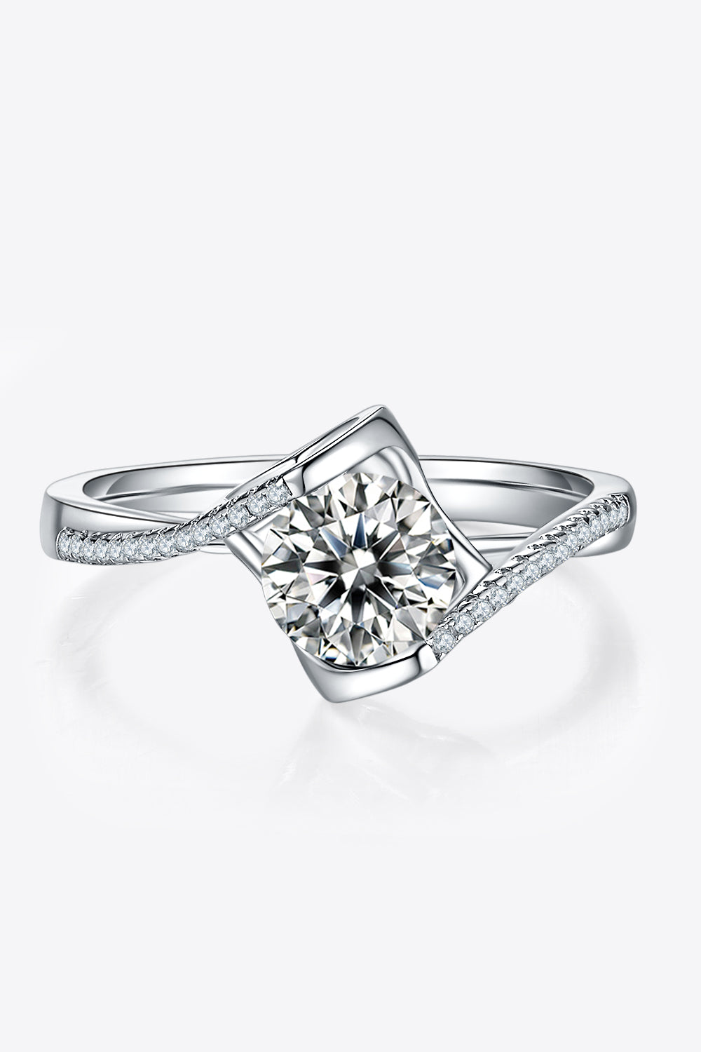 1 Carat Round Brilliant Cut Moissanite Platinum Over Pure Sterling Silver Twisted Ring - Sparkala