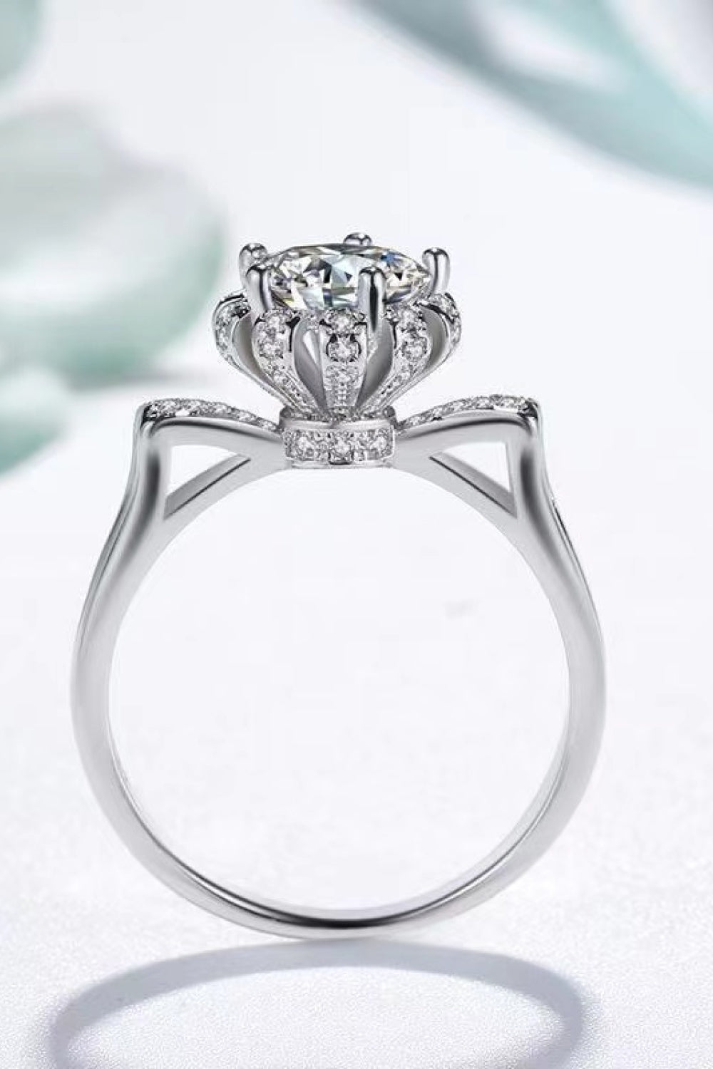 1 Carat Floral Round Round Brilliant Cut Moissanite Platinum Over Pure Sterling Silver Ring - Sparkala