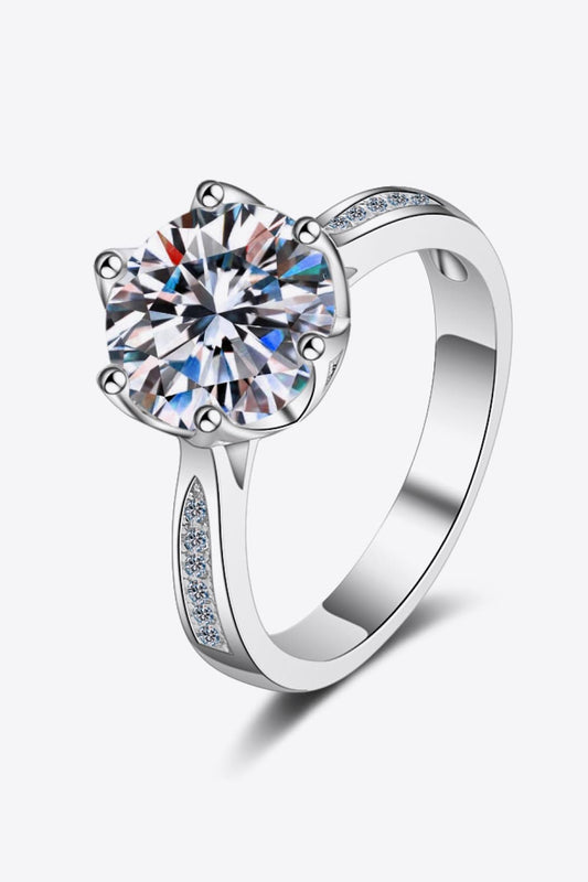 3 Carat Round Brilliant Cut Moissanite Rhodium Over Pure Sterling Silver Side Stone Ring - Sparkala