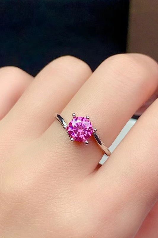 Can't Stop Your Shine 1 Carat Pink Brilliant Round Cut Moissanite Ring (Platinum Over Pure Sterling Silver)