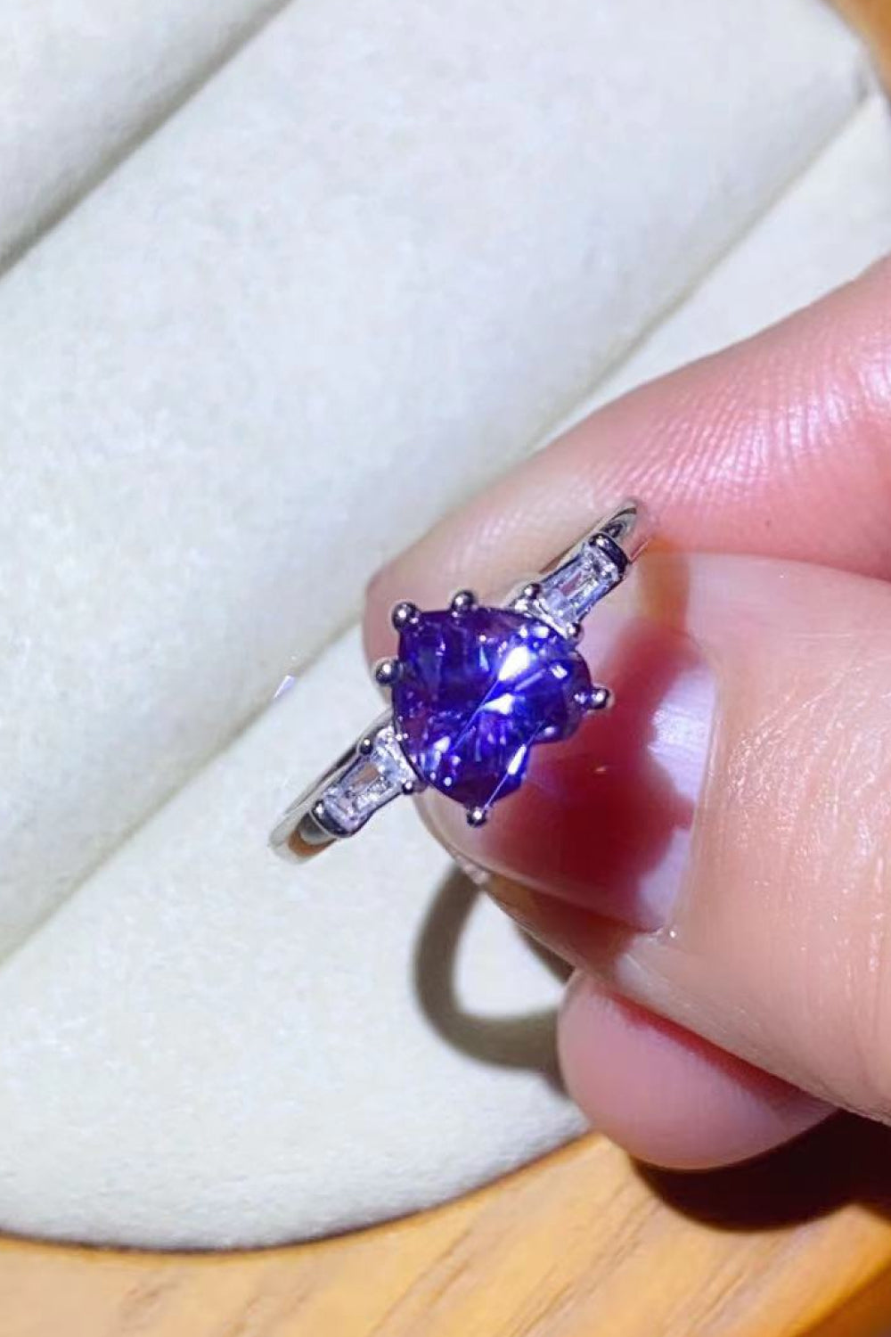 1 Carat Purple Moissanite Heart-Shaped Platinum-Plated Ring in Purple - Sparkala
