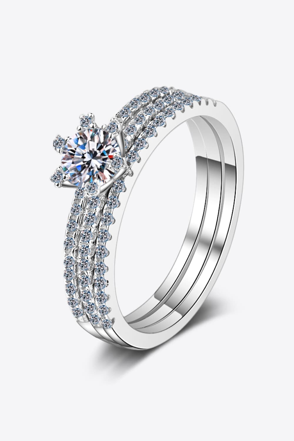 Sparkala™ Moissanite 925 Rhodium Over Pure Sterling Silver Ring Set