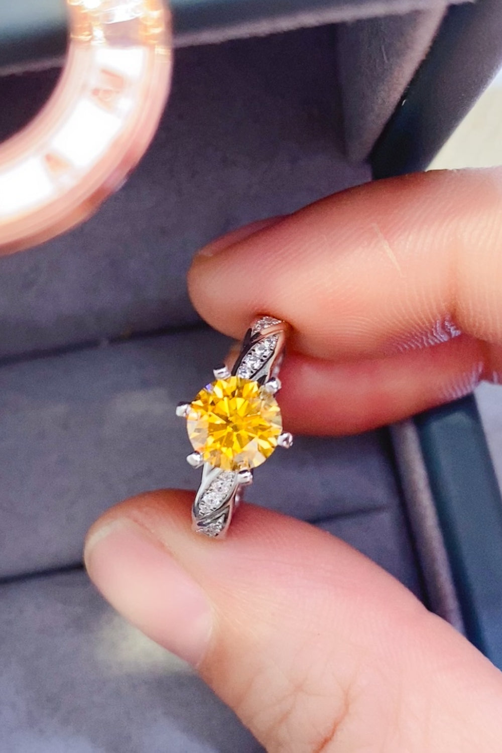2 Carat Yellow Round Brilliant Cut Moissanite Pure Sterling Silver Ring - Sparkala