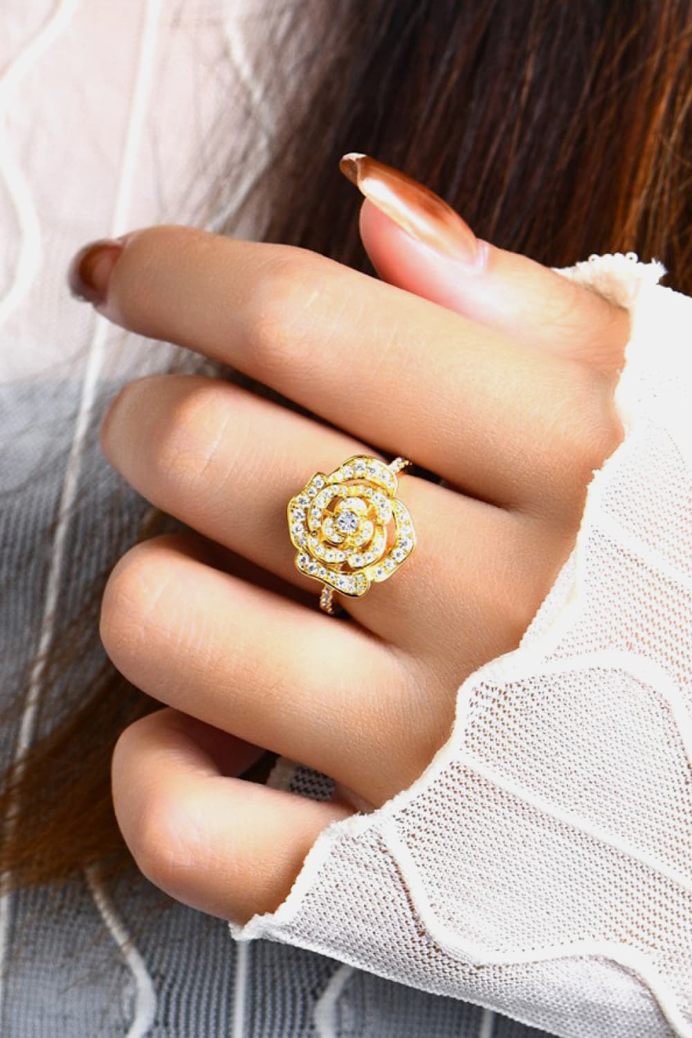 Sparkala™ Moissanite Flower Shape Ring (Platinum, Yellow Gold or Rose Gold over Sterling Silver)