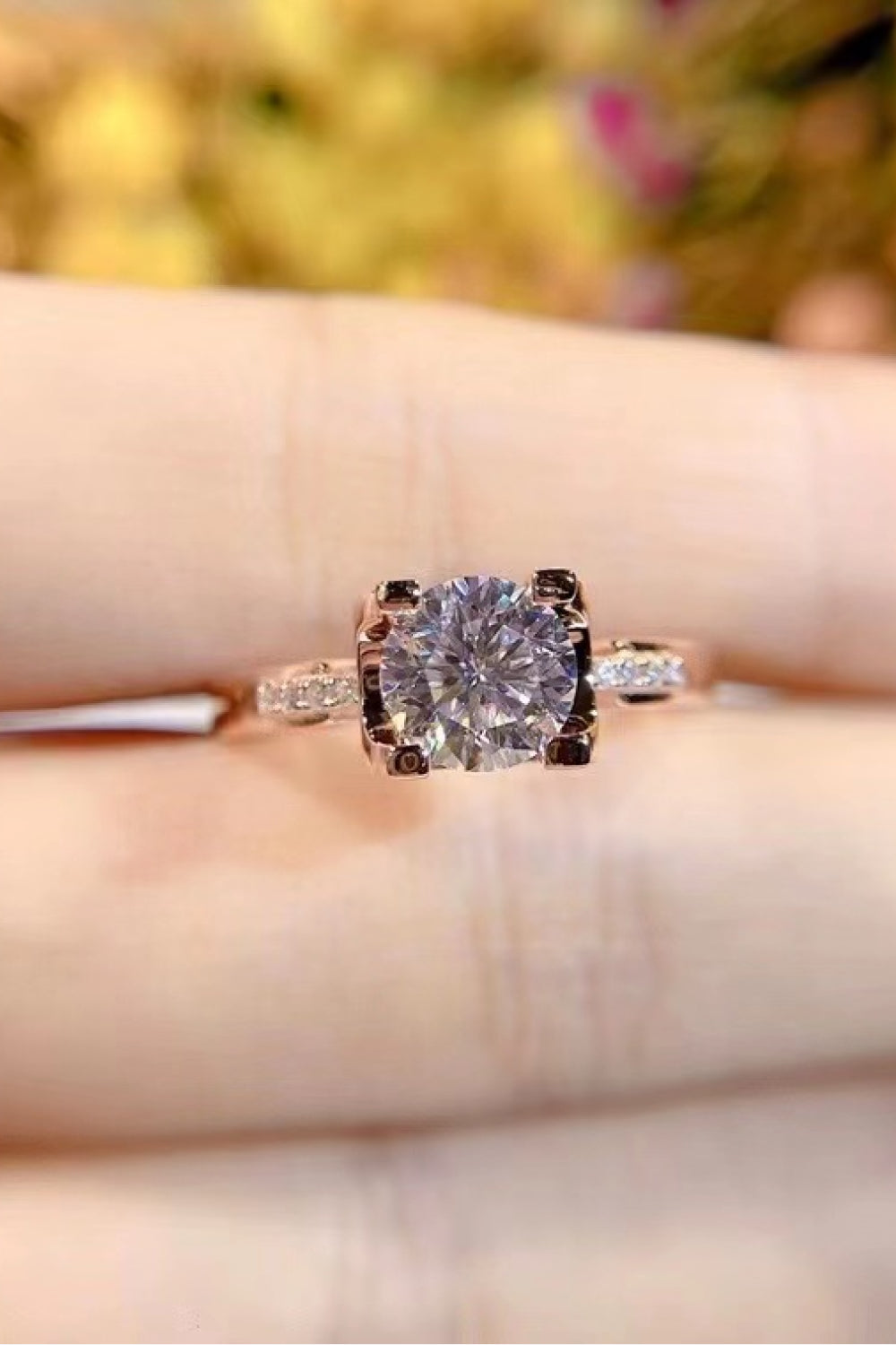 1 Carat Round Brilliant Cut Moissanite Ring (18k rose gold plated pure sterling silver) - Sparkala