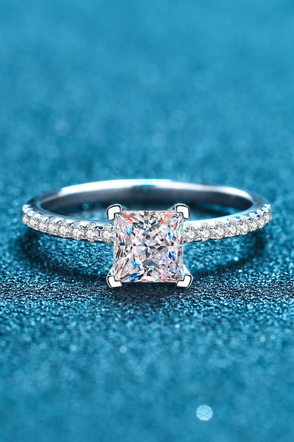 2 Carat Radiant-Cut Moissanite Four-Prong Ring (Rhodium Over Pure Sterling Silver) - Sparkala