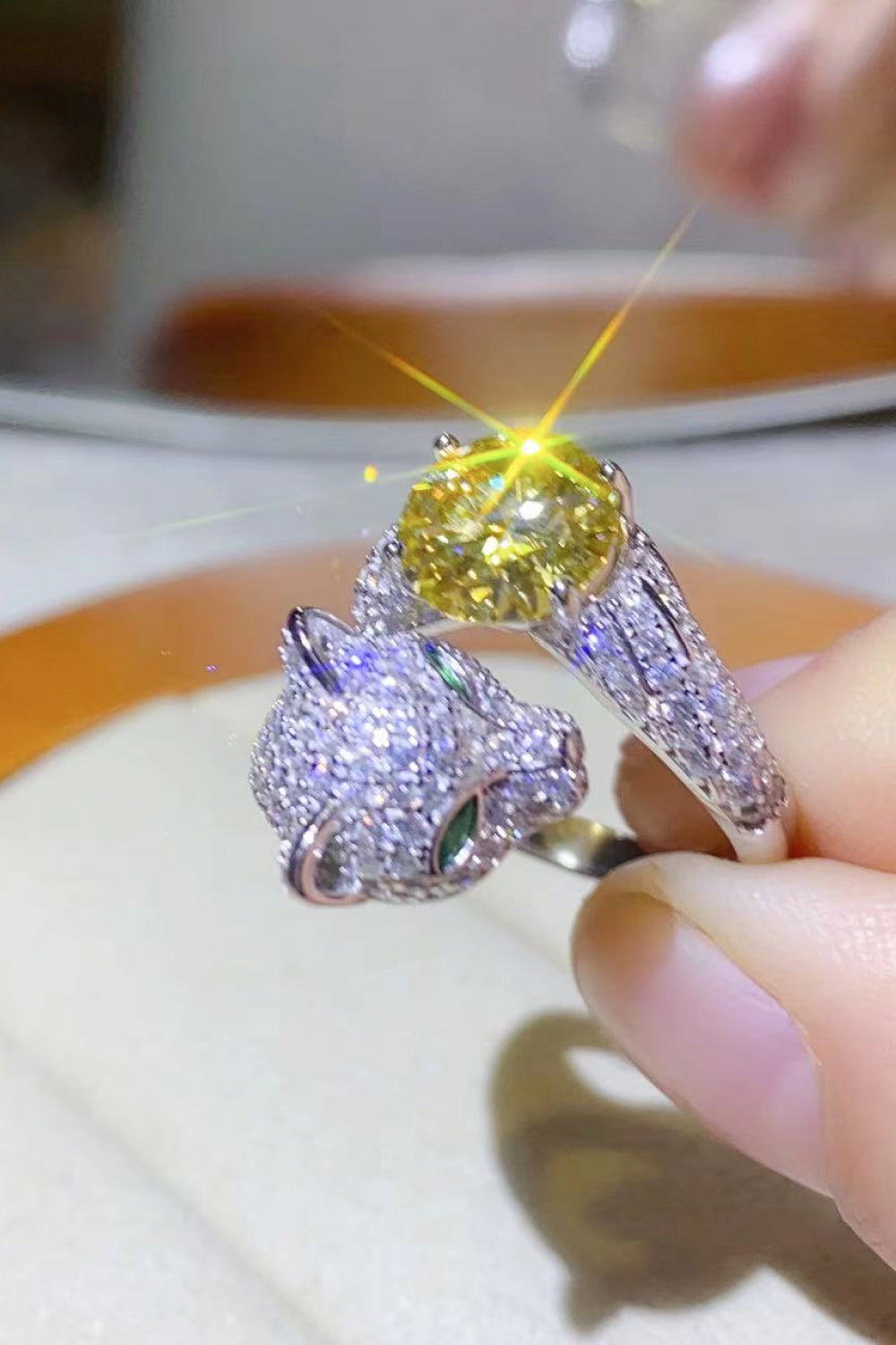 2 Carat Yellow Yellow Moissanite Animal Bypass Ring (Platinum Over Pure Sterling Silver) - Sparkala