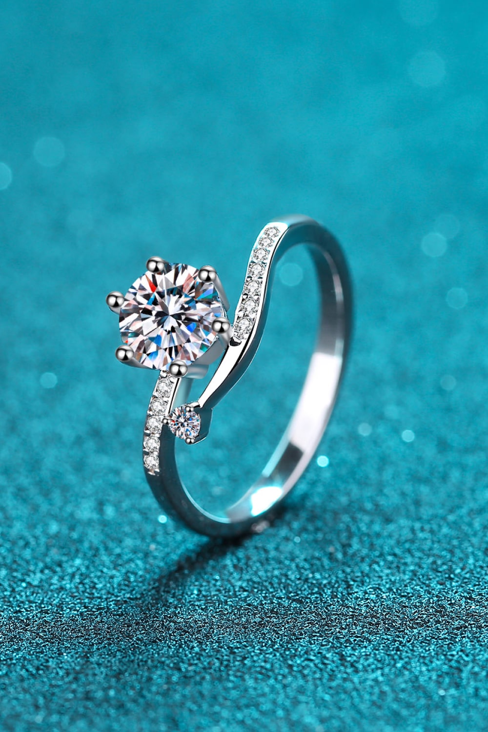 On My Mind Offset Rhodium Over Pure Sterling Silver Brilliant Round Cut Sparkala™ Moissanite Ring