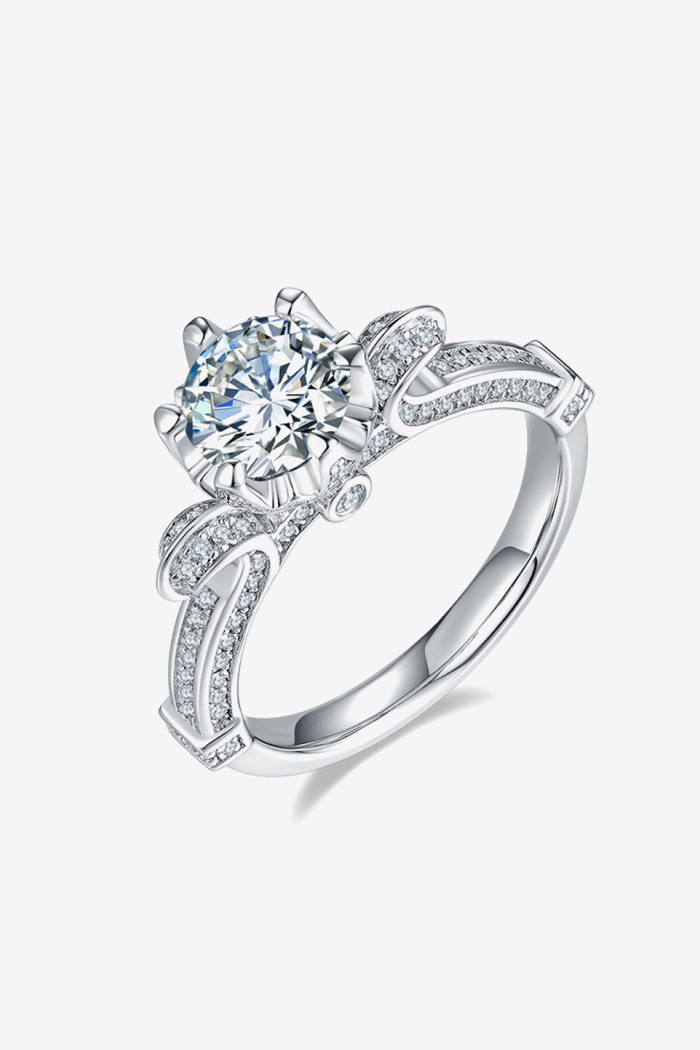 Adored 1 Carat Brilliant Round Cut Moissanite Platinum Over Pure Sterling Silver Ring