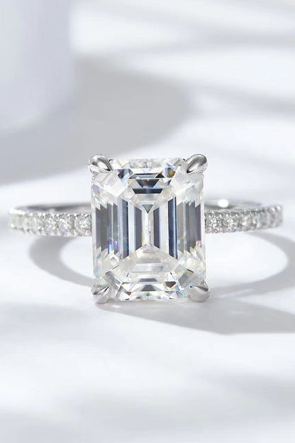 5 Carat Emerald-Cut Emerald-Cut Moissanite with Side Stones Ring (Platinum Over Pure Sterling Silver)