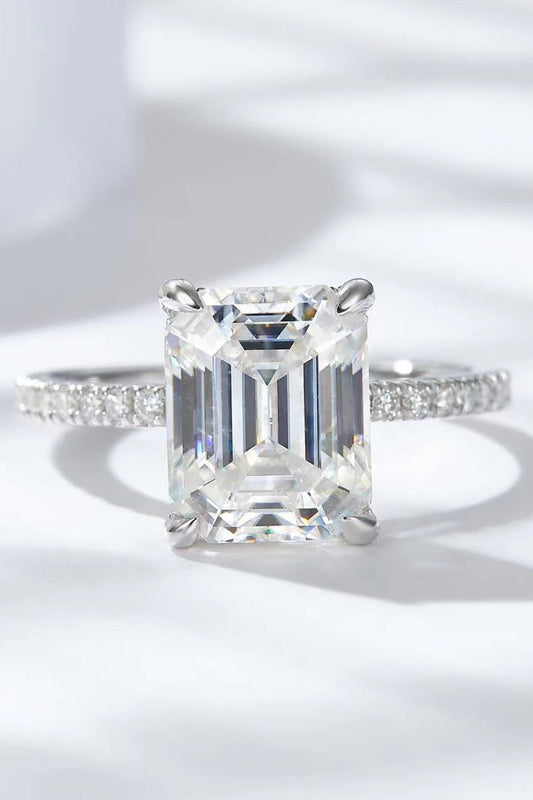 5 Carat Emerald-Cut Emerald-Cut Sparkala™ Moissanite with Side Stones Ring (Platinum Over Pure Sterling Silver)