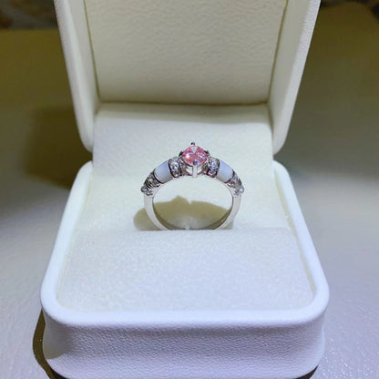 1 Carat Pink Oval-Cut Moissanite Pure Sterling Silver Ring - Sparkala
