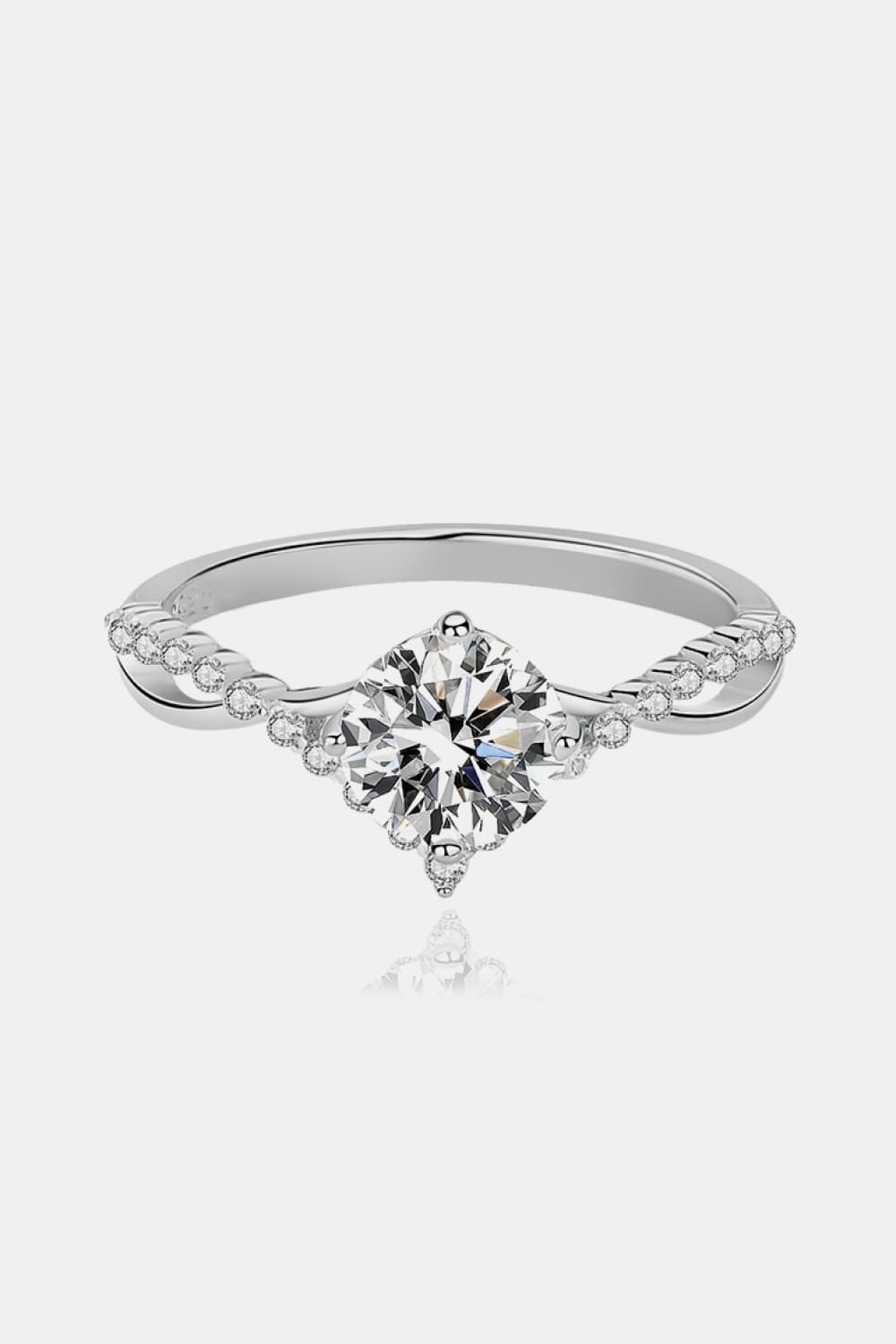1 Carat Round Brilliant Cut Moissanite Platinum Over Pure Sterling Silver Ring - Sparkala