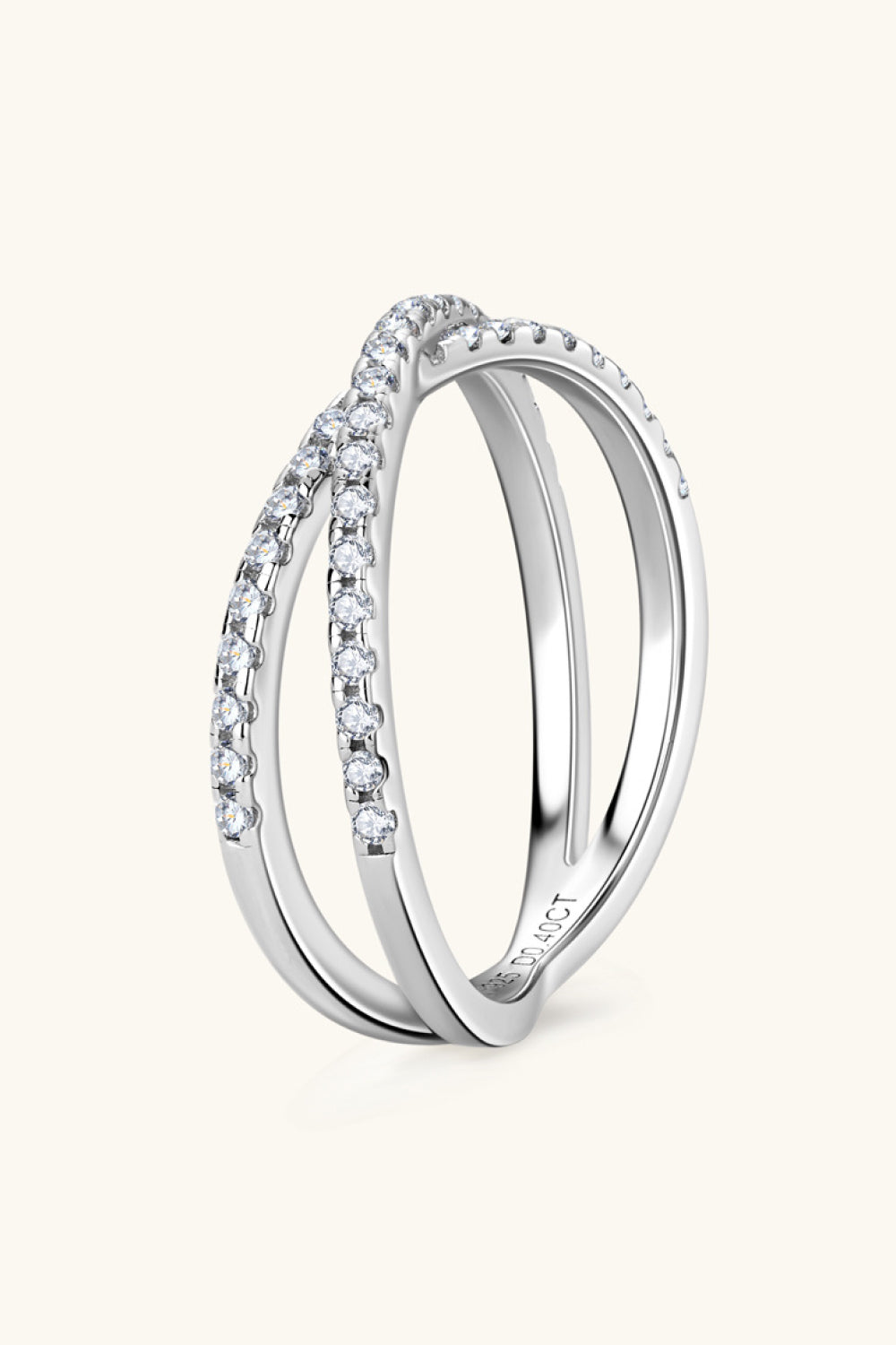 Sparkala™ Moissanite Platinum Over Pure Sterling Silver Crisscross Ring