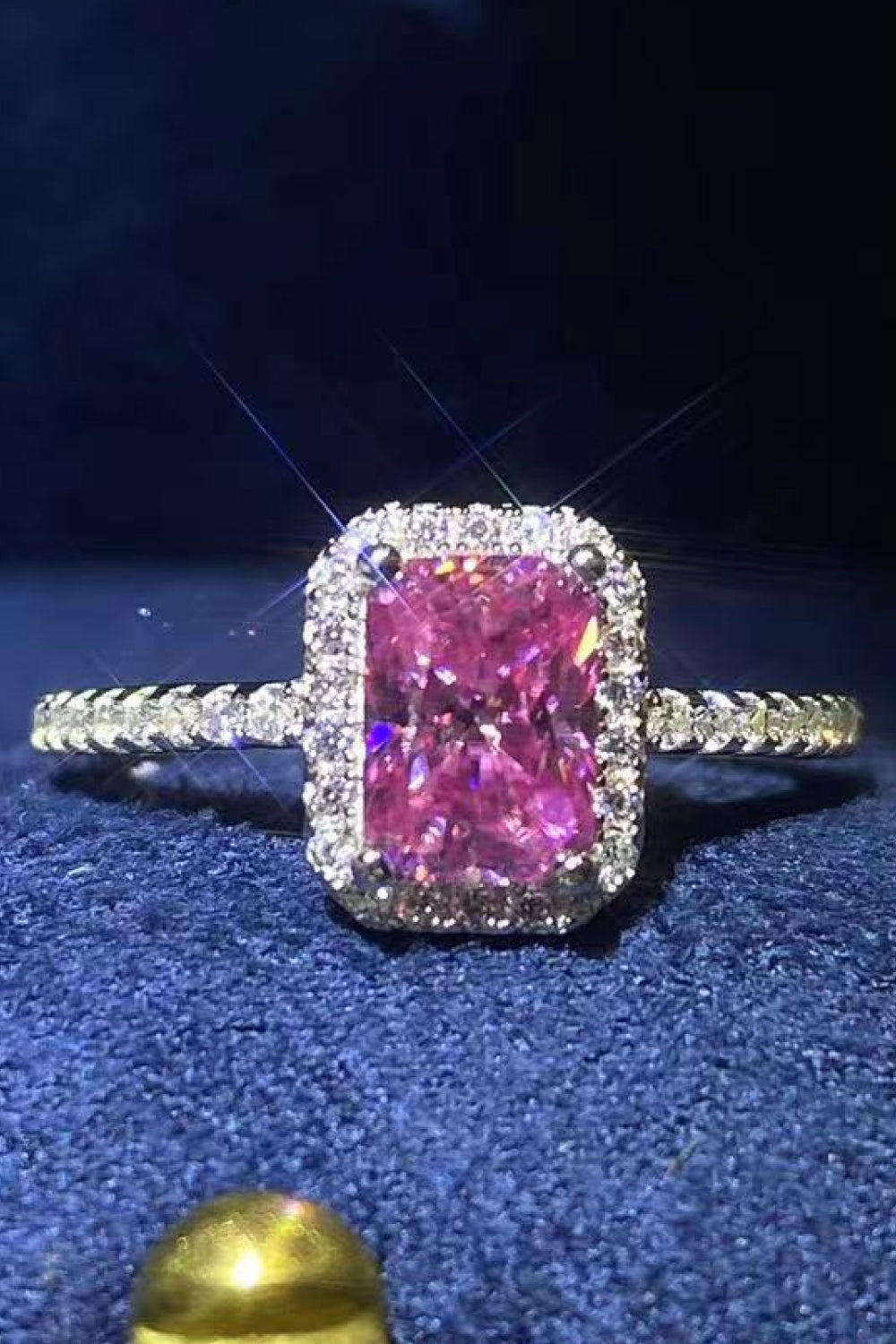 2 Carat Pink Radiant-Cut Moissanite Ring (Platinum Over Pure Sterling Silver) - Sparkala