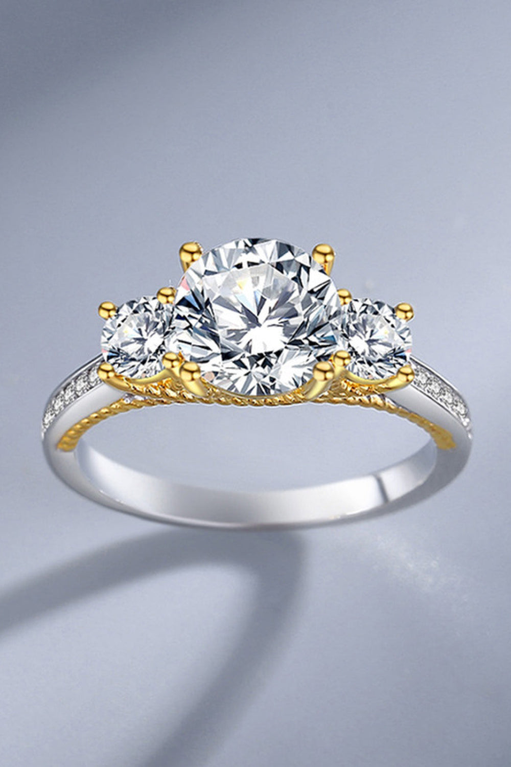 2 Carat Moissanite Contrast 3 Stone Ring (18k Gold Over Pure Sterling Silver) - Sparkala