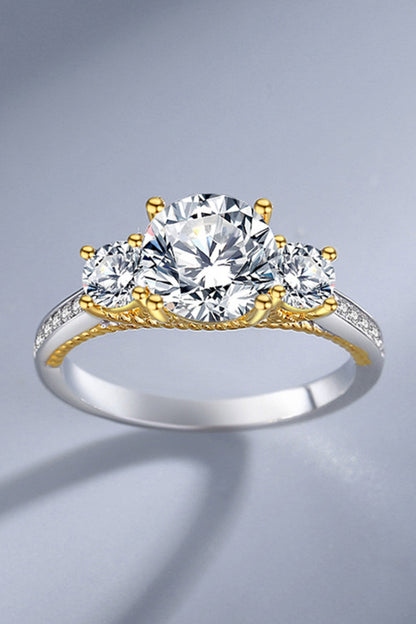 2 Carat Moissanite Contrast 3 Stone Ring (18k Gold Over Pure Sterling Silver) - Sparkala