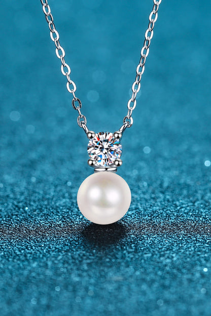 Rhodium-Plated Pure Sterling Silver Freshwater Pearl Sparkala™ Moissanite Necklace