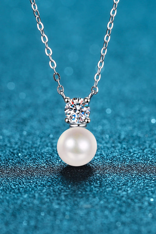 Rhodium-Plated Pure Sterling Silver Freshwater Pearl Sparkala™ Moissanite Necklace