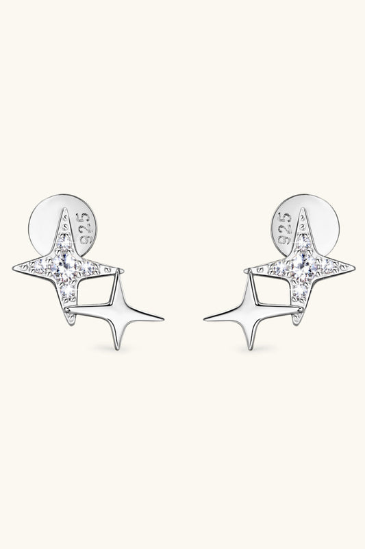 Moissanite Platinum-Plated 925 Sterling Silver Star Shape Earrings