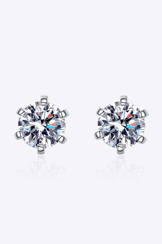 1 Carat Moissanite Rhodium-Plated Stud Earrings - Sparkala