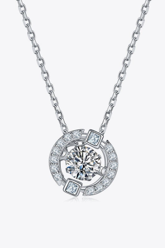 Moissanite Pendant Chain-Link Necklace (Platinum-Plated Fine Silver)