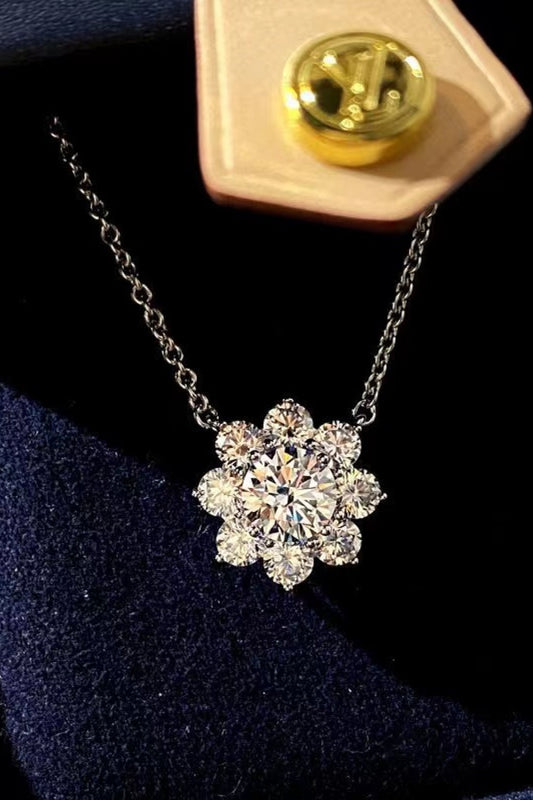 1 Carat Moissanite Floral Pendant Necklace (Platinum-Plated Fine Silver) - Sparkala