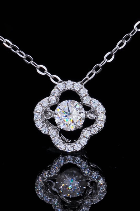 Platinum-Plated 925 Sterling Silver Moissanite Flower Pendant Necklace