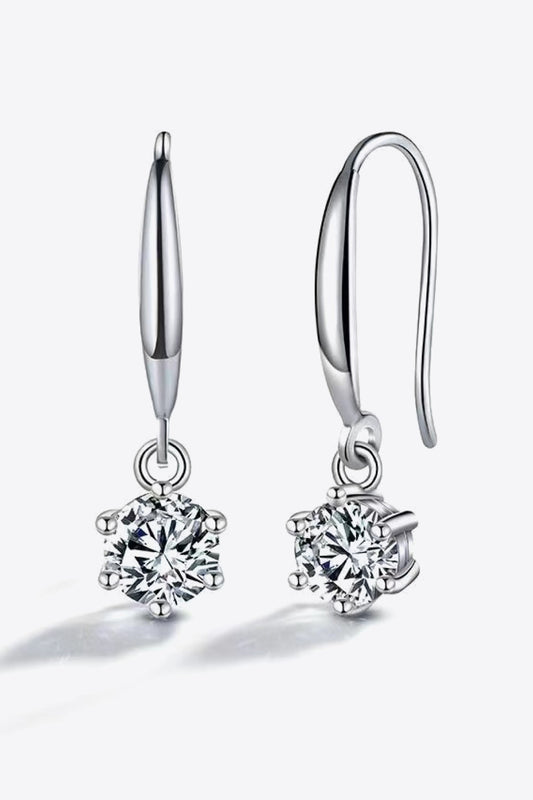 2 Carat Moissanite 6-Prong Drop Earrings (Platinum-Plated Fine Silver) - Sparkala