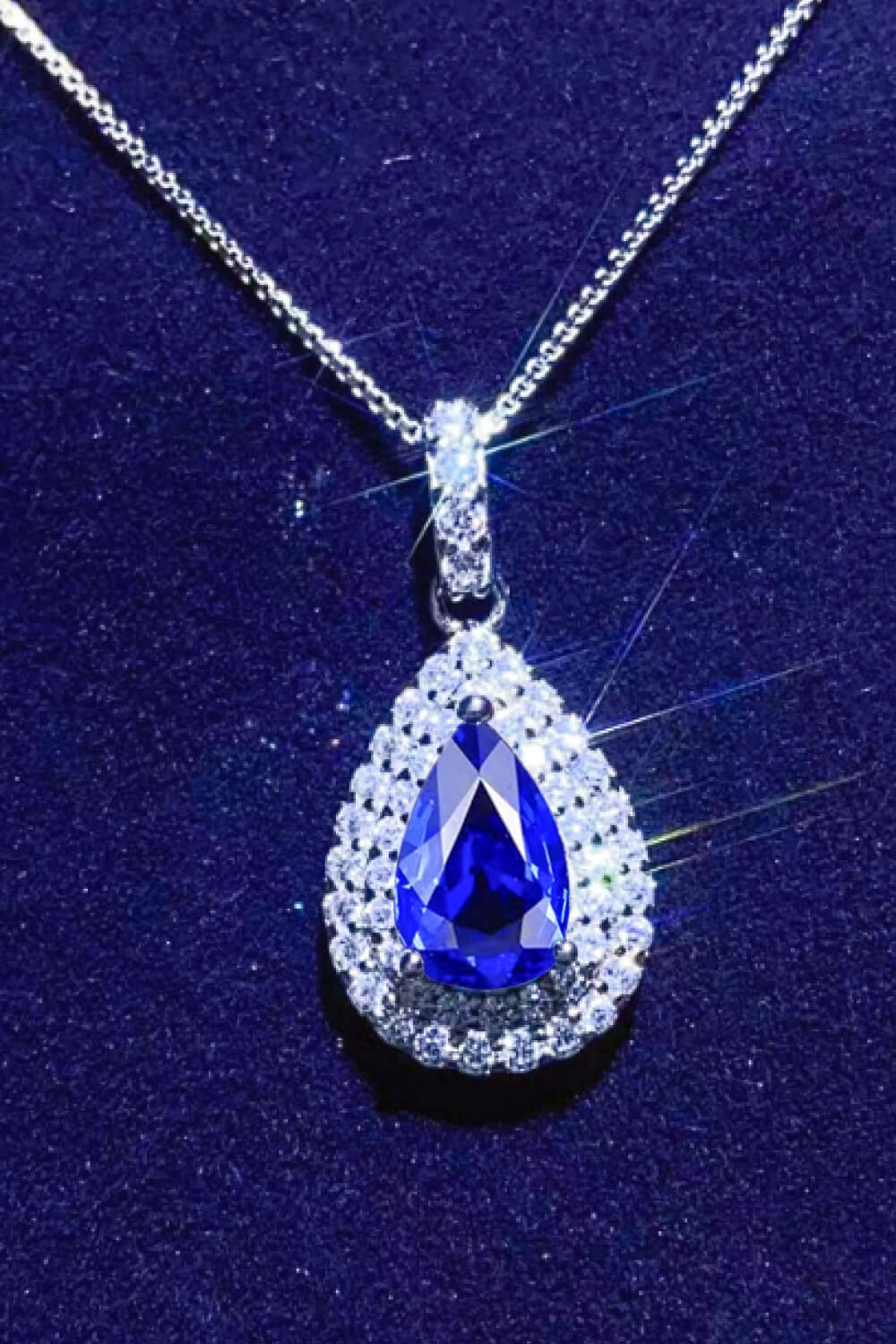 2 Carat Moissanite Teardrop Pendant Necklace (Platinum-Plated Fine Silver) - Sparkala