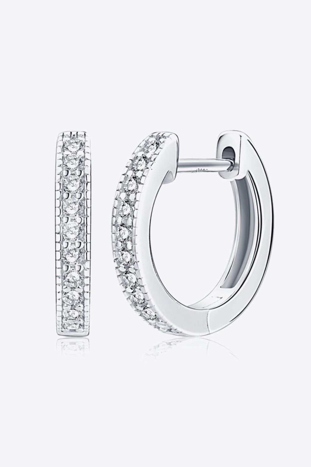 Inlaid Moissanite Hoop Earrings (Platinum-Plated Fine Silver) - Sparkala