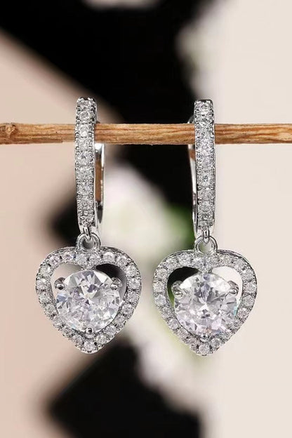 2 Carat Moissanite Platinum-Plated Heart Drop Earrings - Sparkala