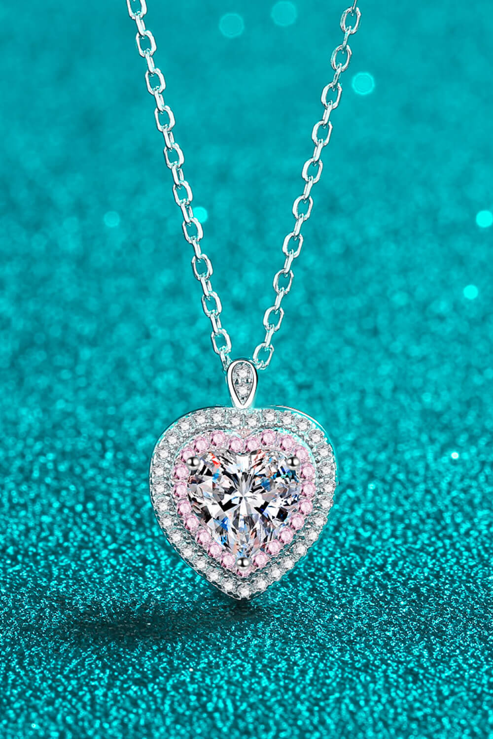 Rhodium-Plated Pure Sterling Silver 1 Carat Sparkala™ Moissanite Heart Pendant Necklace