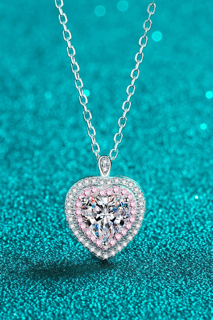 Rhodium-Plated Pure Sterling Silver 1 Carat Sparkala™ Moissanite Heart Pendant Necklace