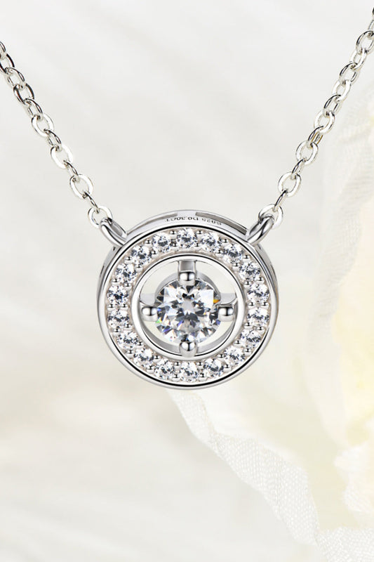 925 Sterling Silver Moissanite Geometric Pendant Necklace (Platinum-Plated Fine Silver)