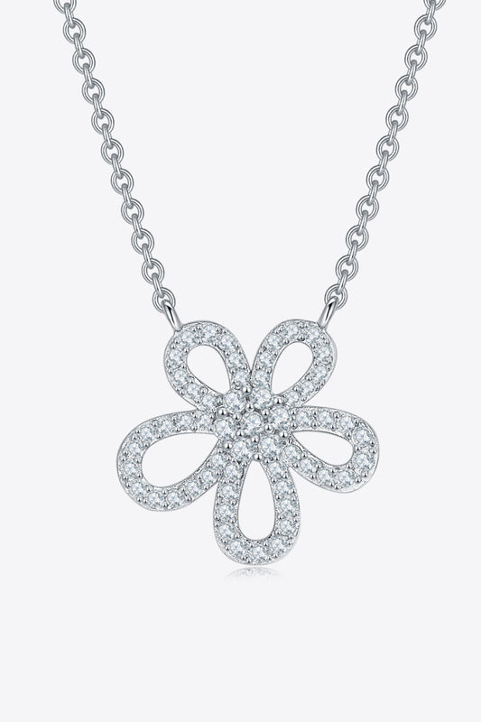 Moissanite Flower Pendant Platinum-Plated 925 Sterling Silver Necklace