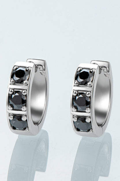 Inlaid Moissanite Huggie Earrings (Platinum-Plated Fine Silver) - Sparkala