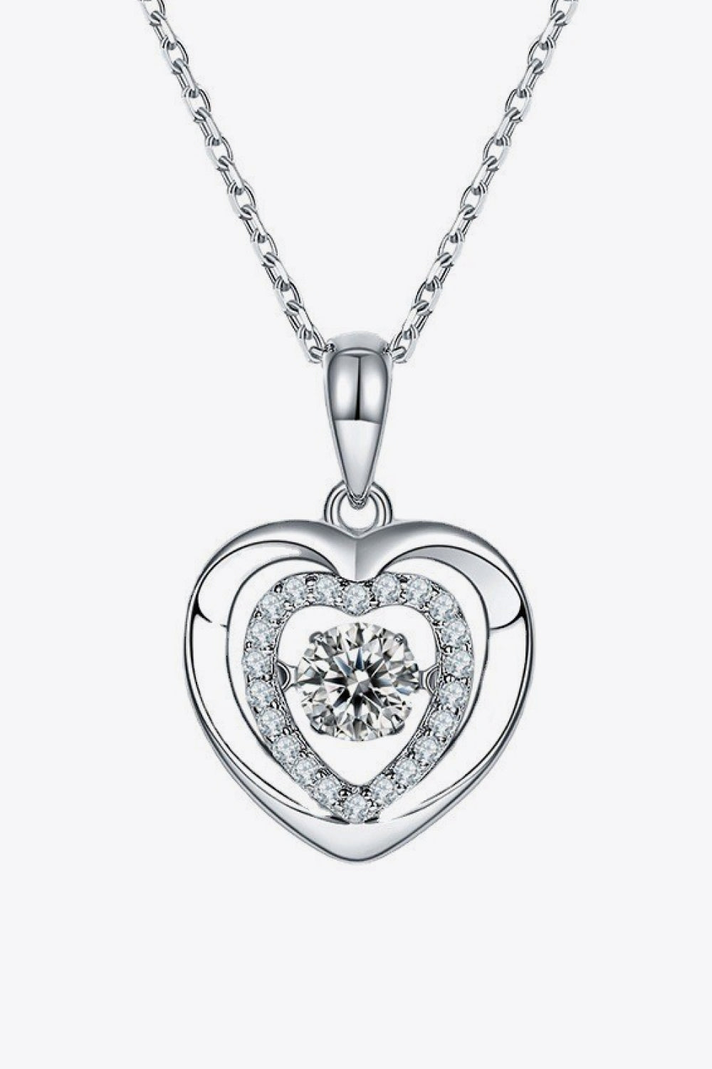 Sparkala™ Moissanite Heart Pendant Necklace (Platinum-Plated Fine Silver)