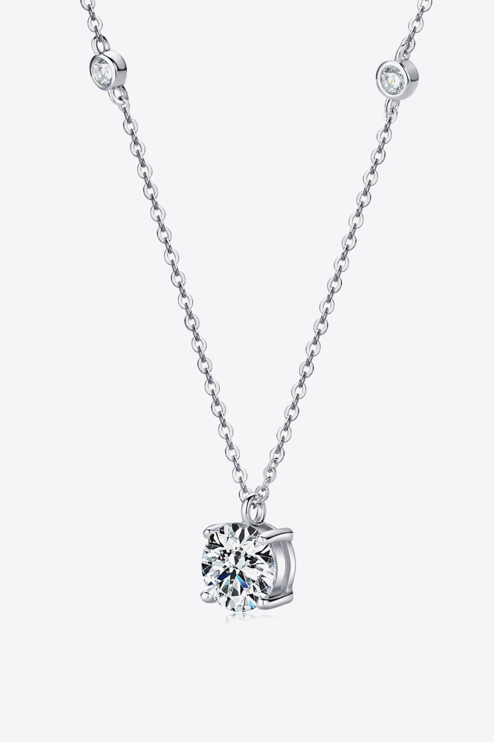 2 Carat Moissanite 4-Prong 925 Sterling Silver Necklace (Platinum-Plated Fine Silver) - Sparkala