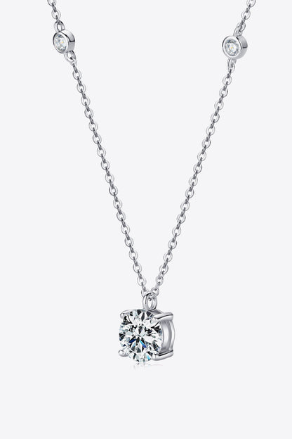 2 Carat Moissanite 4-Prong 925 Sterling Silver Necklace (Platinum-Plated Fine Silver) - Sparkala