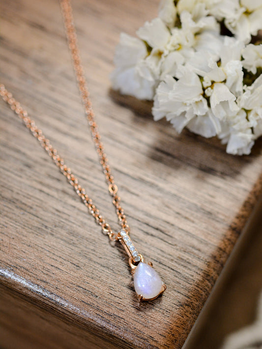 Moonstone Teardrop Pendant Necklace (Platinum-Plated Fine Silver)