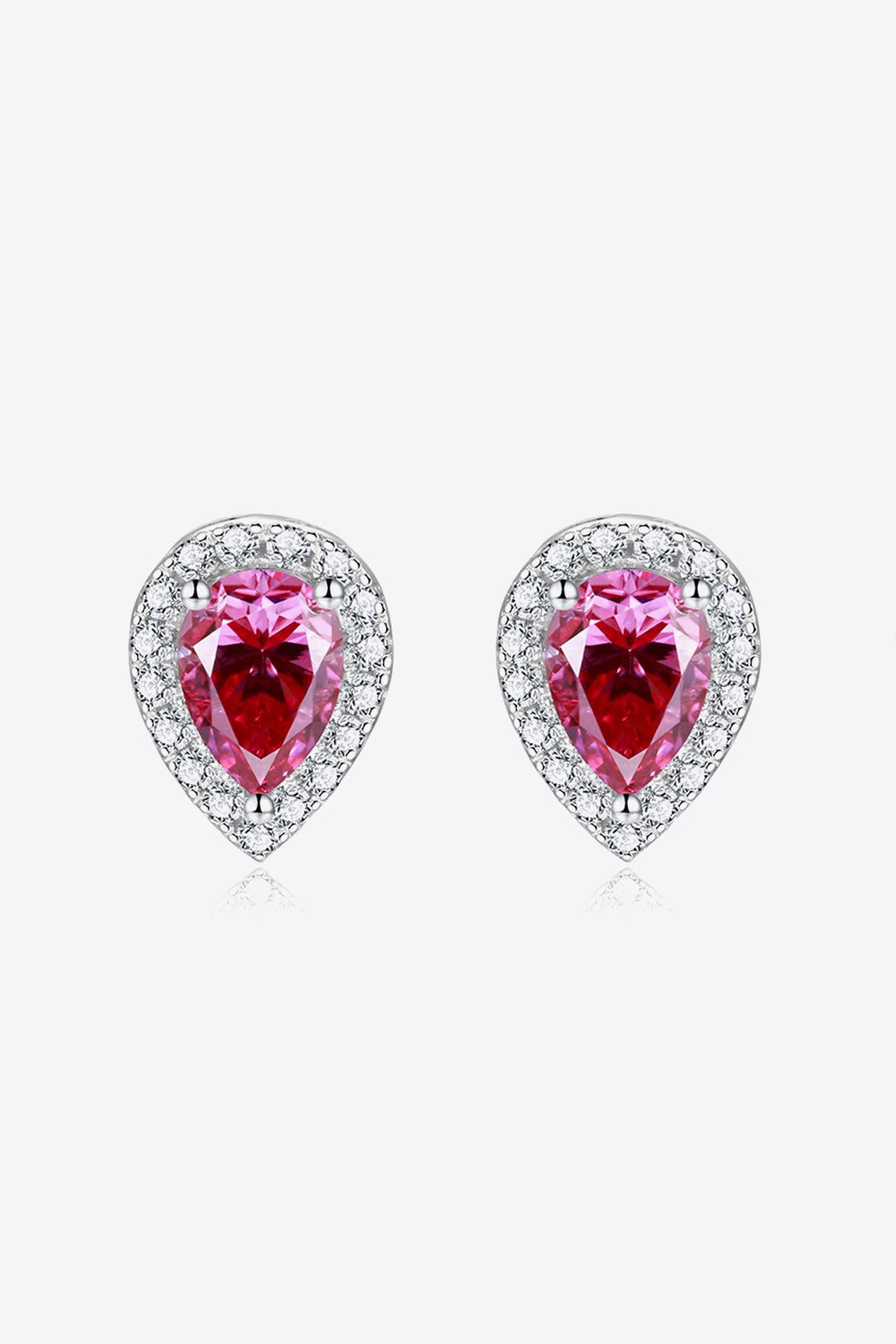 2 Carat Moissanite Teardrop Stud Earrings in Rose (Platinum-Plated Fine Silver) - Sparkala