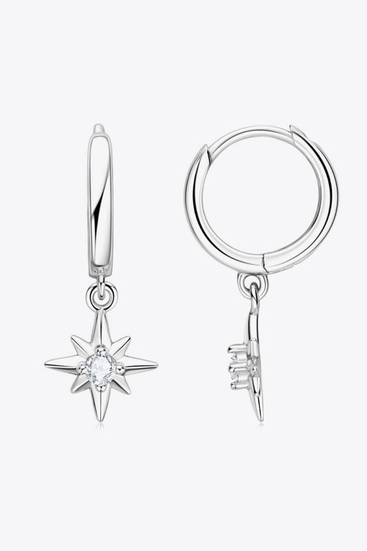Moissanite Star Drop Earrings (Platinum-Plated Fine Silver)