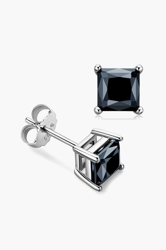 925 Sterling Silver Square Sparkala™ Moissanite Stud Earrings (Platinum-Plated Fine Silver)