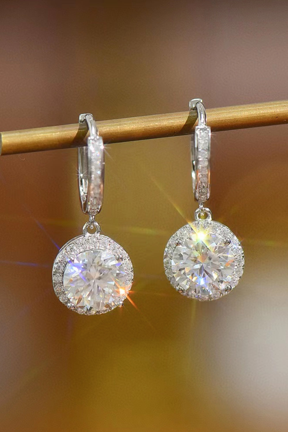 2 Carat Moissanite Round Drop Earrings (Platinum-Plated Fine Silver) - Sparkala