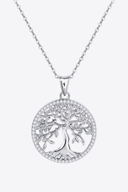 Adored 925 Sterling Silver Sparkala™ Moissanite Tree Pendant Necklace (Platinum-Plated Fine Silver)