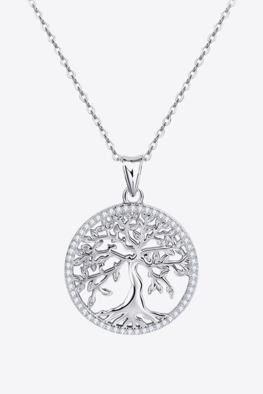 Adored 925 Sterling Silver Moissanite Tree Pendant Necklace (Platinum-Plated Fine Silver)